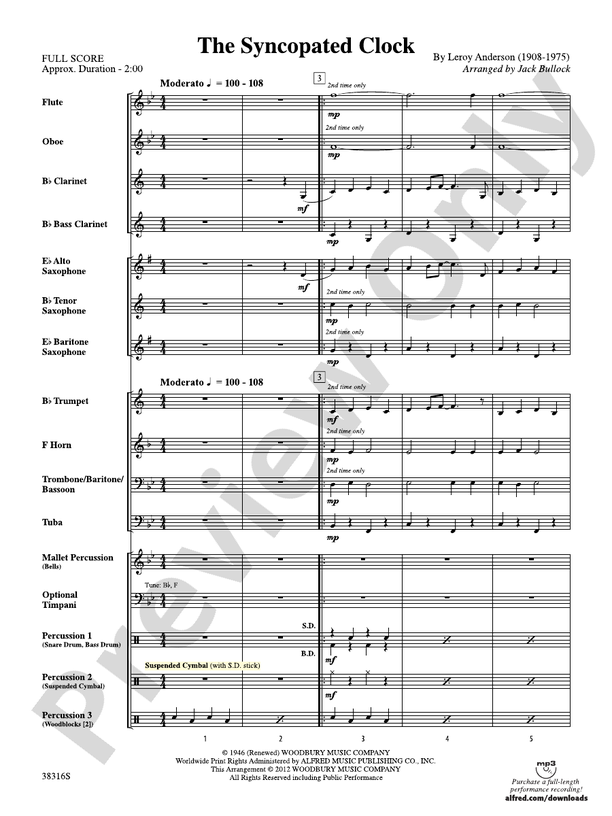 The Syncopated Clock (Grade 1) - Concert Band Conductor Score & Parts (Digital Download)