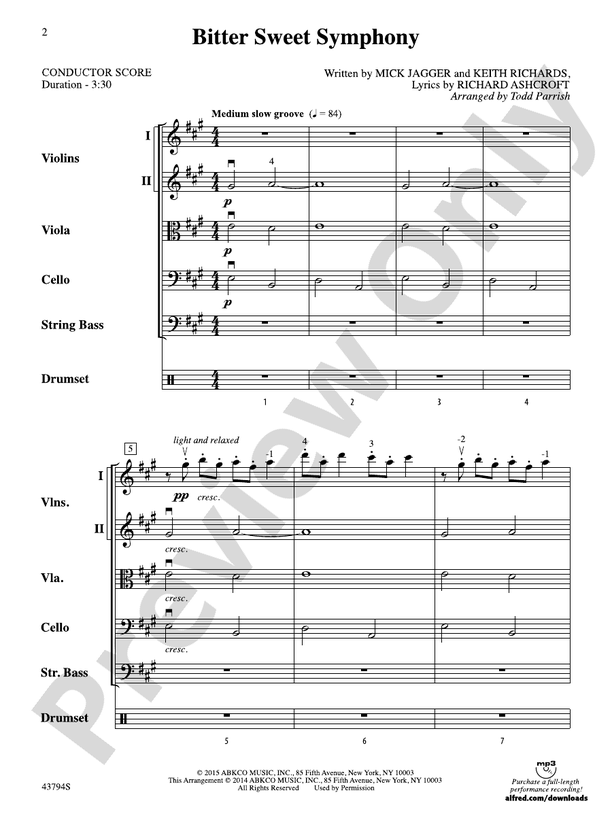 Bitter Sweet Symphony – String Orchestra Conductor Score & Parts (Digital Download)
