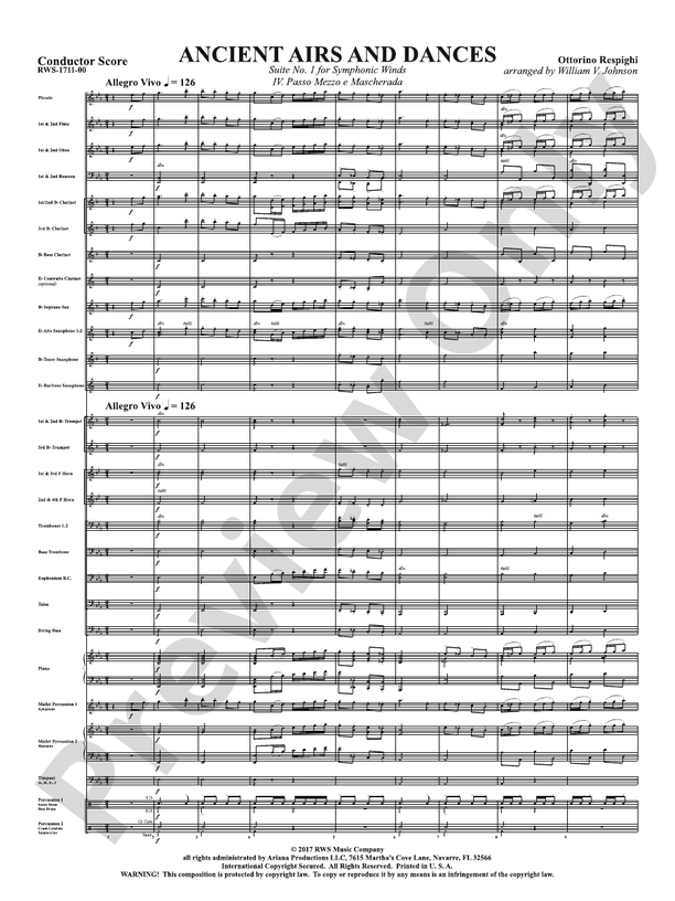 Ancient Airs and Dances - Suite No. 1 for Symphonic Winds - IV. Passo Mezzo e Mascherada - Concert Band Conductor Score & Parts (Digital Download)