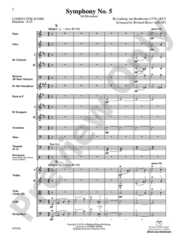 Symphony No. 5, 3rd Movement – Full Orchestra Conductor Score & Parts (Digital Download)