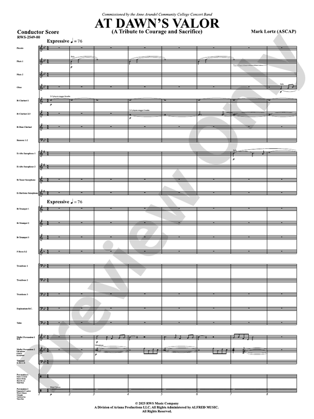At Dawn's Valor (A Tribute to Courage and Sacrifice) - Concert Band Conductor Score & Parts(Digital Download)