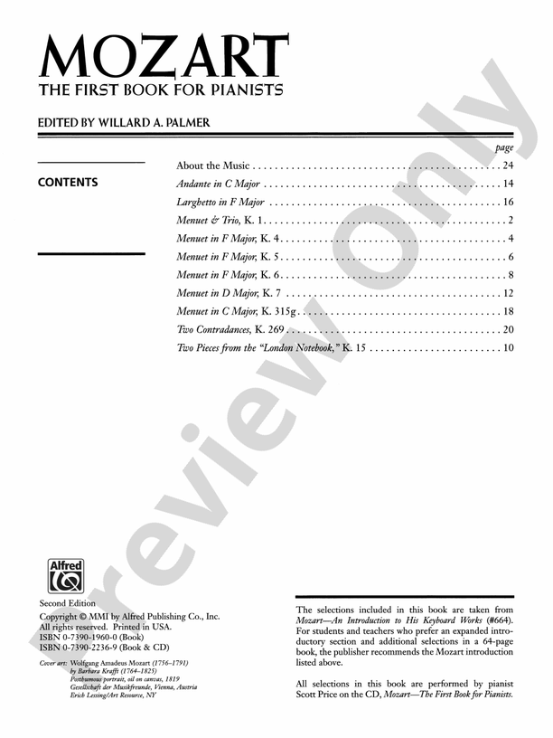 Mozart - Mozart: First Book for Pianists - Piano (Digital Download)