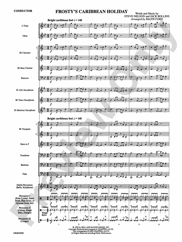 Frosty's Caribbean Holiday - Concert Band Conductor Score & Parts (Digital Download)