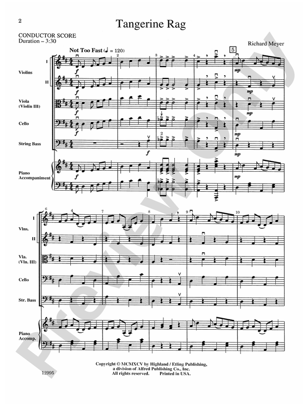 Tangerine Rag – String Orchestra Conductor Score & Parts (Digital Download)