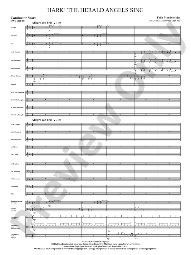 Hark! The Herald Angels Sing - Concert Band Conductor Score & Parts (Digital Download)