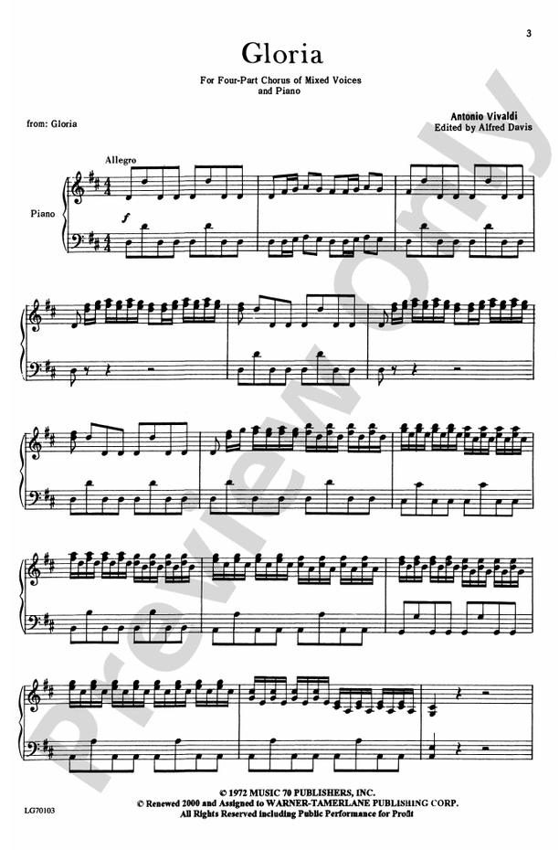 Gloria - Antonio Vivaldi (Arr. Alfred Davis)– SATB Choral Octavo (Digital Download)
