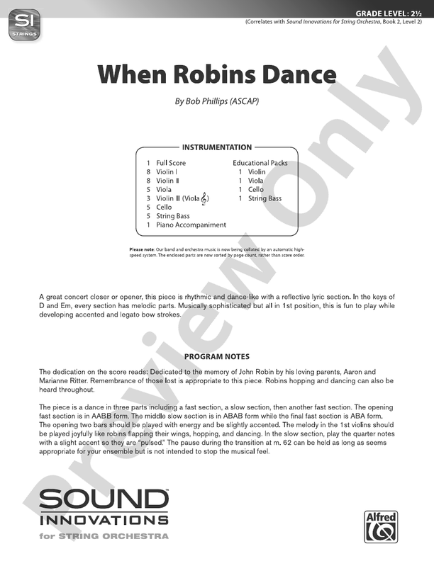 When Robins Dance - String Orchestra Conductor Score & Parts (Digital Download)