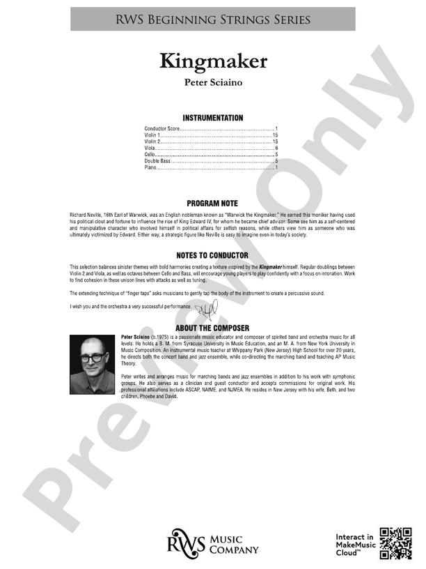 Kingmaker - String Orchestra Conductor Score & Parts (Digital Download)