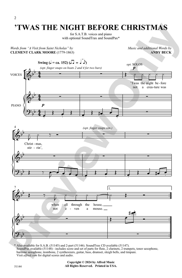 Twas the Night Before Christmas - SATB Choral Octavo (Digital Download)