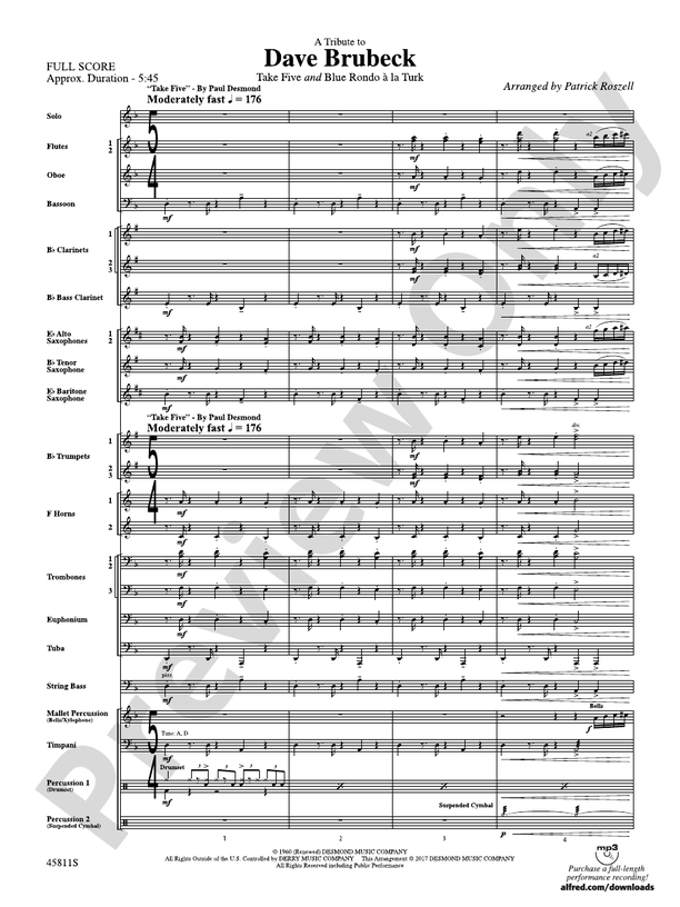 A Tribute to Dave Brubeck - Concert Band Conductor Score & Parts (Digital Download)