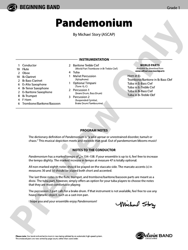 Pandemonium - Concert Band Conductor Score & Parts (Digital Download)