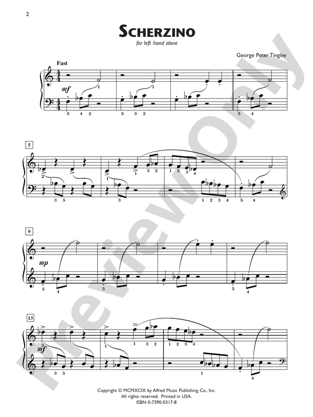 Scherzino (for left hand alone) - Piano Solo (Digital Download)