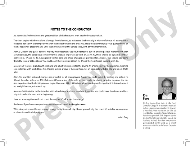 No Harm / No Fowl – Jazz Ensemble Conductor Score & Parts (Digital Download)