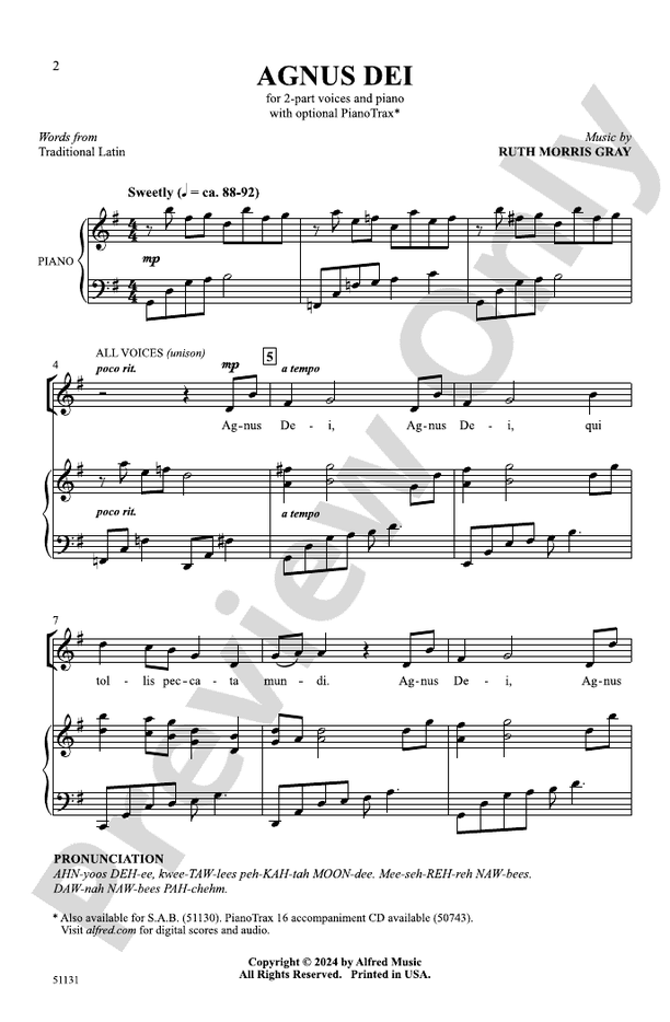 Agnus Dei - 2 Part Treble Choral Octavo (Digital Download)
