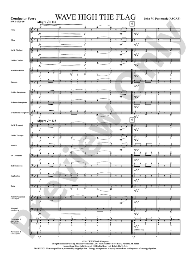 Wave High the Flag - Concert Band Conductor Score & Parts (Digital Download)