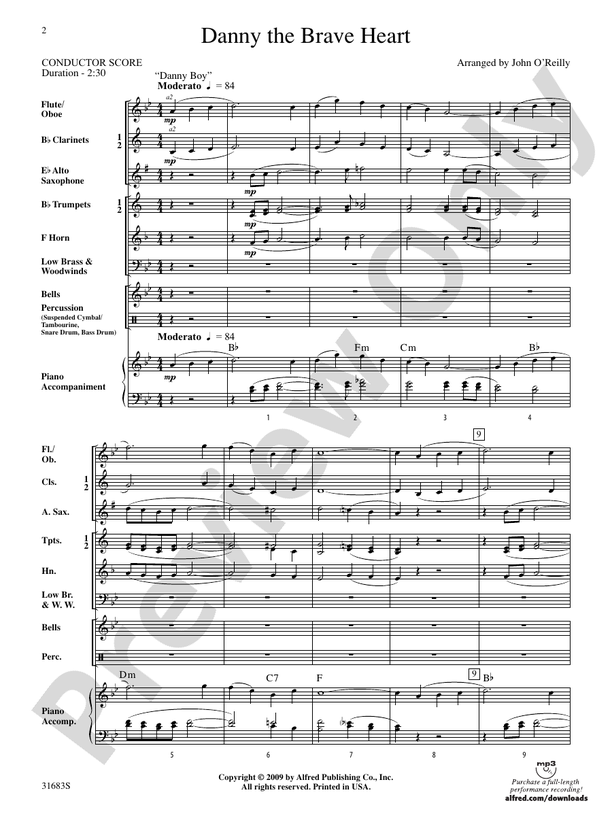 Danny the Brave Heart - Concert Band Conductor Score & Parts (Digital Download)