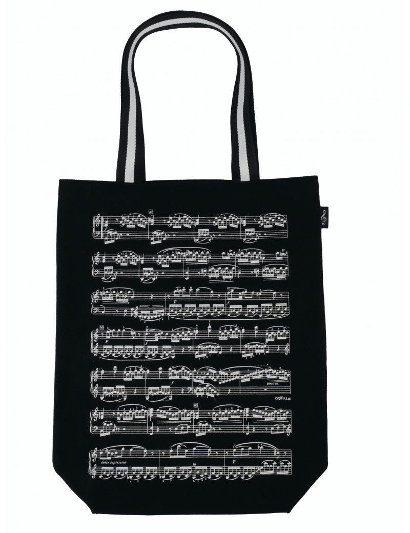 Shopping or Music Bag Black with White Manuscript