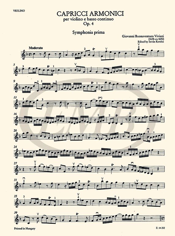 Viviani - Capricci Armonici Op4 - Violin/Basso Continuo EMB Z14252