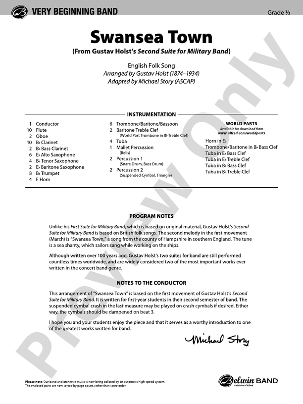 Swansea Town - Concert Band Conductor Score & Parts (Digital Download)