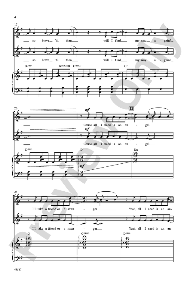 All I Need Is an Angel (from Grease - Live) - SSA Choral Octavo (Digital Download)