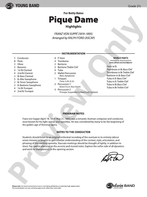 Pique Dame (Highlights) - Concert Band Conductor Score & Parts (Digital Download)