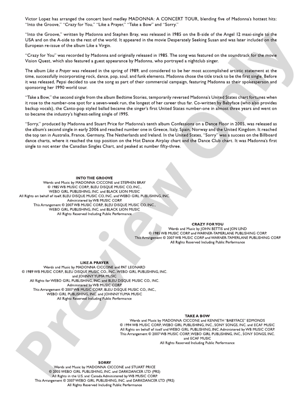 Madonna: A Concert Tour - Concert Band Conductor Score & Parts (Digital Download)