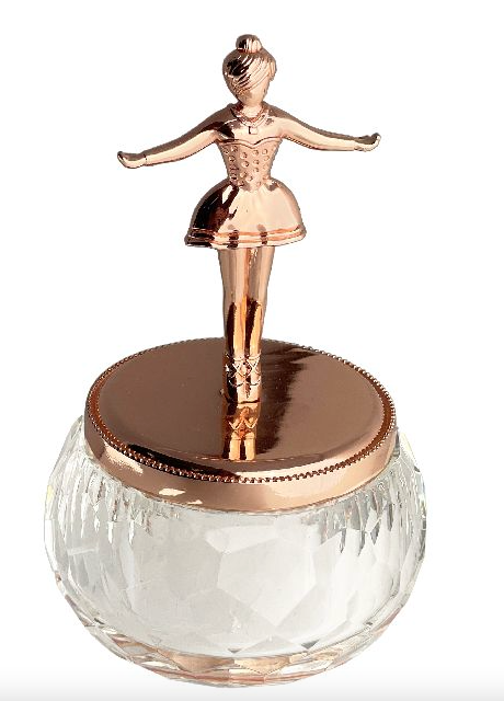 Crystal Box with a Rose Gold Ballerina on the Top