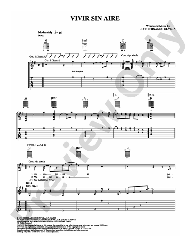 Vivir Sin Aire - Guitar TAB (Digital Download)