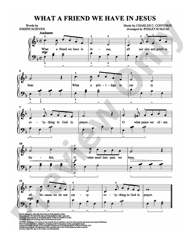 What a Friend We Have in Jesus - Arr. Wesley Schaum - Easy Piano (Digital Download)