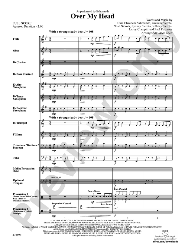 Over My Head - Concert Band Conductor Score & Parts (Digital Download)
