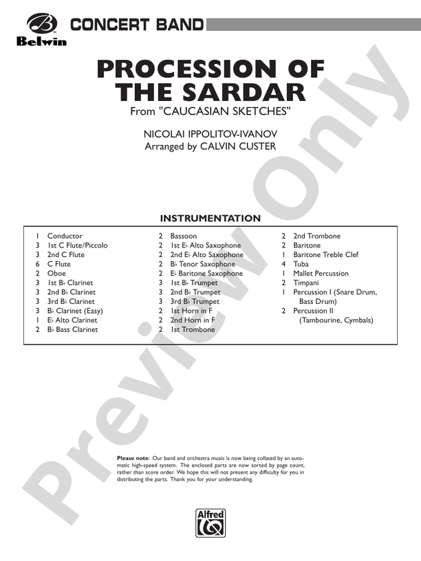 Procession of the Sardar (from Caucasian Sketches) - Concert Band Conductor Score & Parts (Digital Download)
