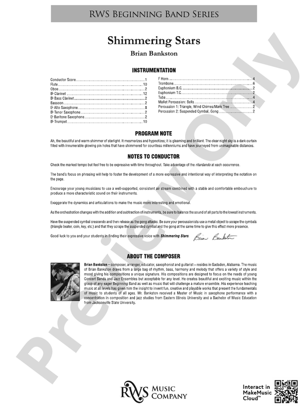 Shimmering Stars - Concert Band Conductor Score & Parts(Digital Download)