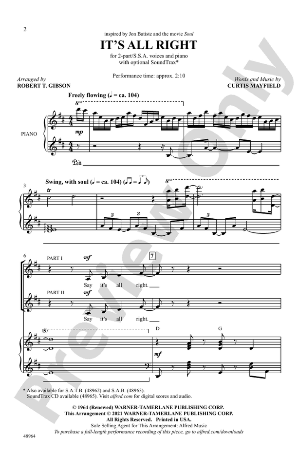 It's All Right – 2-Part/SSA Choral Octavo (Digital Download)