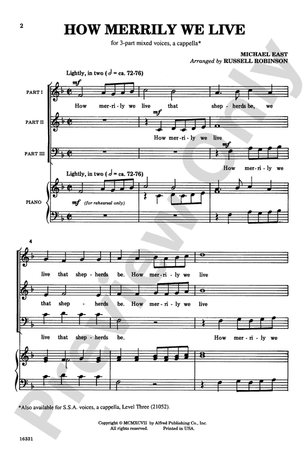 How Merrily We Live – 3-Part Mixed, a cappella Choral Octavo (Digital Download)