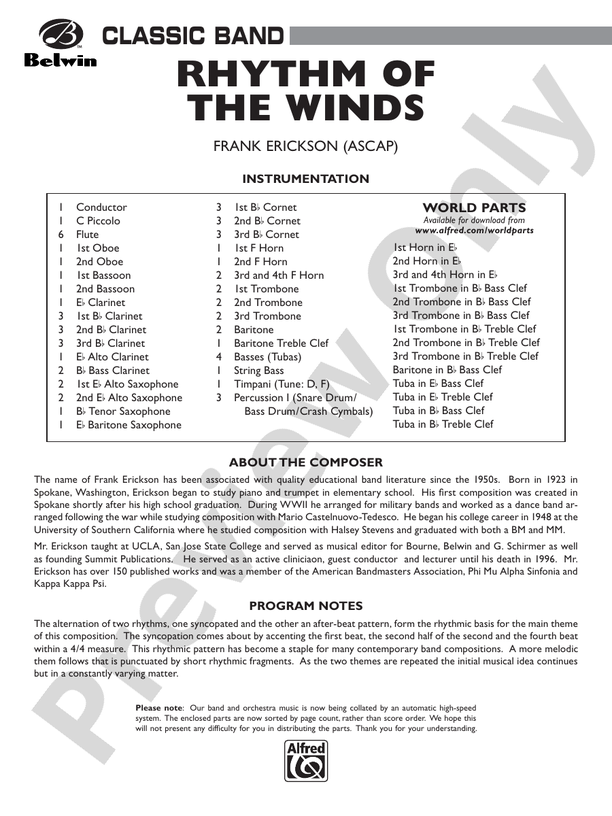 Rhythm of the Winds - Concert Band Conductor Score & Parts (Digital Download)