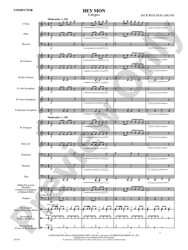 Hey Mon (Calypso) - Concert Band Conductor Score & Parts (Digital Download)