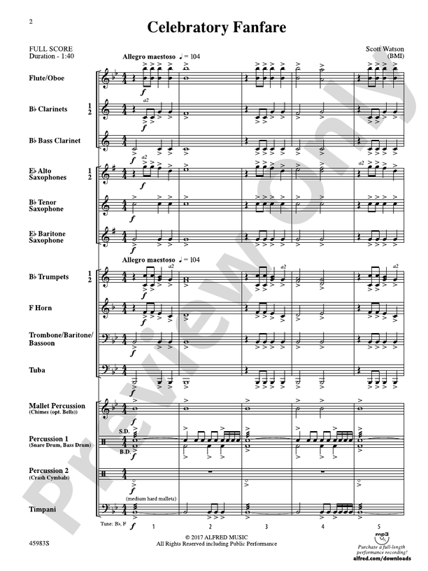 Celebratory Fanfare (Scott Watson) - Concert Band Conductor Score & Parts (Digital Download)