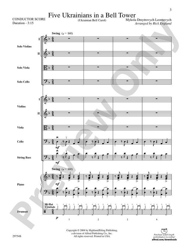 Five Ukrainians in a Bell Tower (Ukrainian Bell Carol) – String Orchestra Conductor Score & Parts (Digital Download)