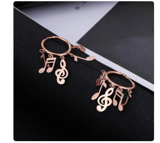 Rose Gold Loop Earrings with Notes and Treble Clefs