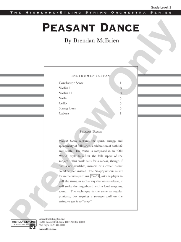 Peasant Dance – String Orchestra Conductor Score & Parts (Digital Download)