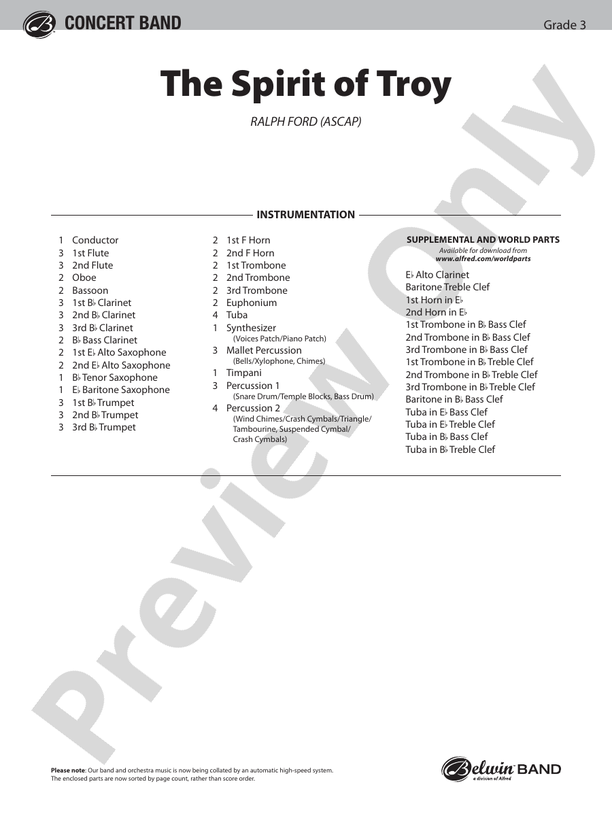The Spirit of Troy - Concert Band Conductor Score & Parts (Digital Download)