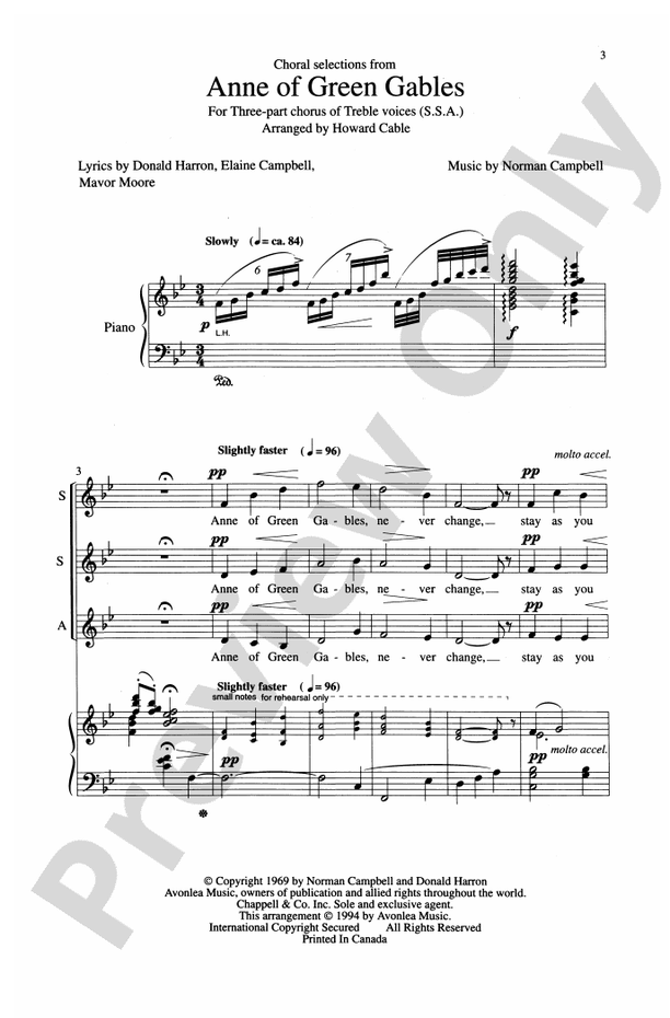 Anne of Green Gables - SSA Choral Octavo (Digital Download)