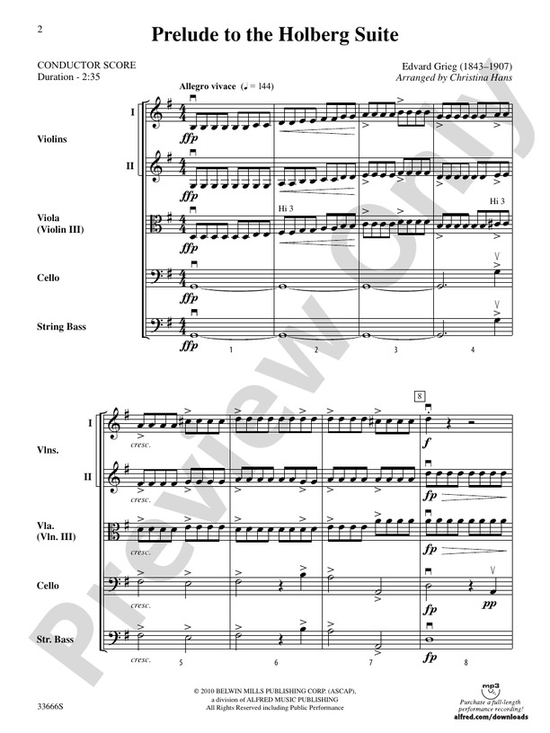 Prelude to the Holberg Suite – String Orchestra Conductor Score & Parts (Digital Download)