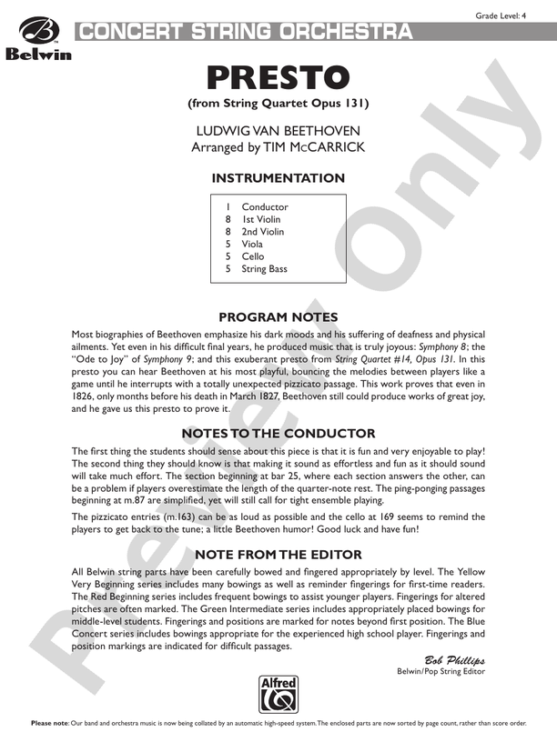 Presto – String Orchestra Conductor Score & Parts (Digital Download)