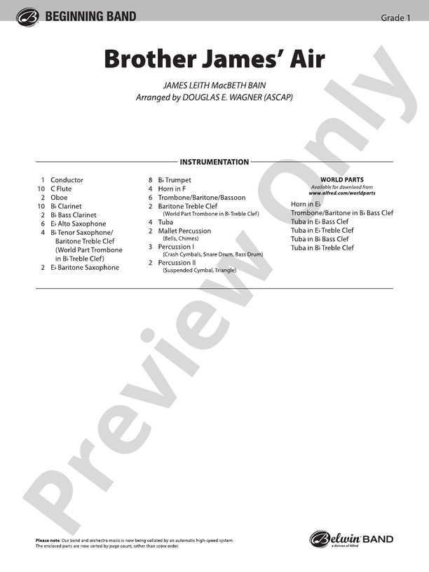 Brother James' Air - Concert Band Conductor Score & Parts (Digital Download)
