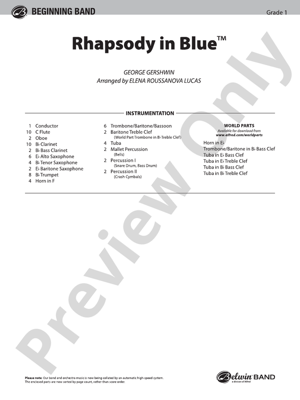 Rhapsody in Blue - Concert Band Conductor Score & Parts (Digital Download)