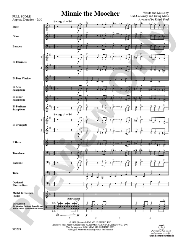 Minnie the Moocher - Concert Band Conductor Score & Parts (Digital Download)