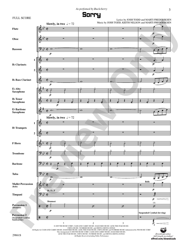 Sorry (Grade 2) - Concert Band Conductor Score & Parts (Digital Download)
