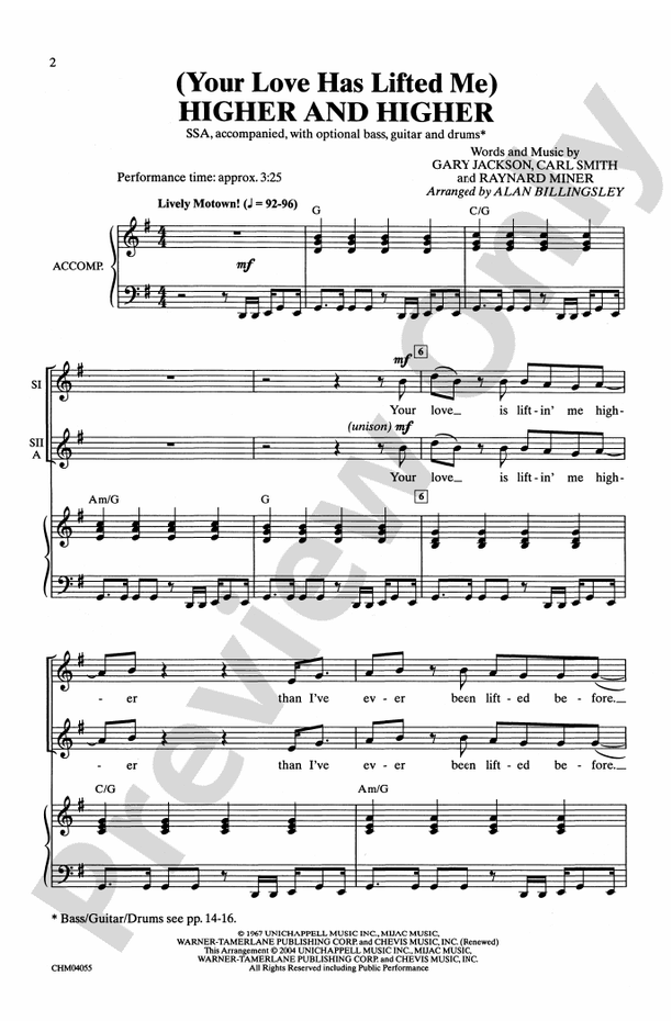 (Your Love Has Lifted Me) Higher and Higher - SSA Choral Octavo (Digital Download)