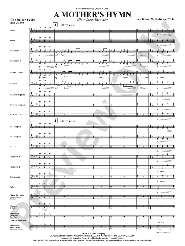 A Mother's Hymn - How Great Thou Art - Concert Band Conductor Score & Parts (Digital Download)